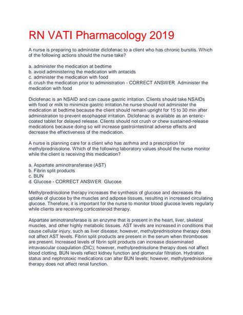 Oct 12, 2023 · rn vati pharmacology exam 2019 actual and verified question and answers with rationales | guaranteed pass latest update 2023/2024 100% satisfaction guarantee Immediately available after payment Both online and in PDF No strings attached 
